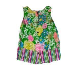 Lilly Pulitzer Iona Shell Hibiscus Stroll Silk Tank Top Women's S Gold Buttons